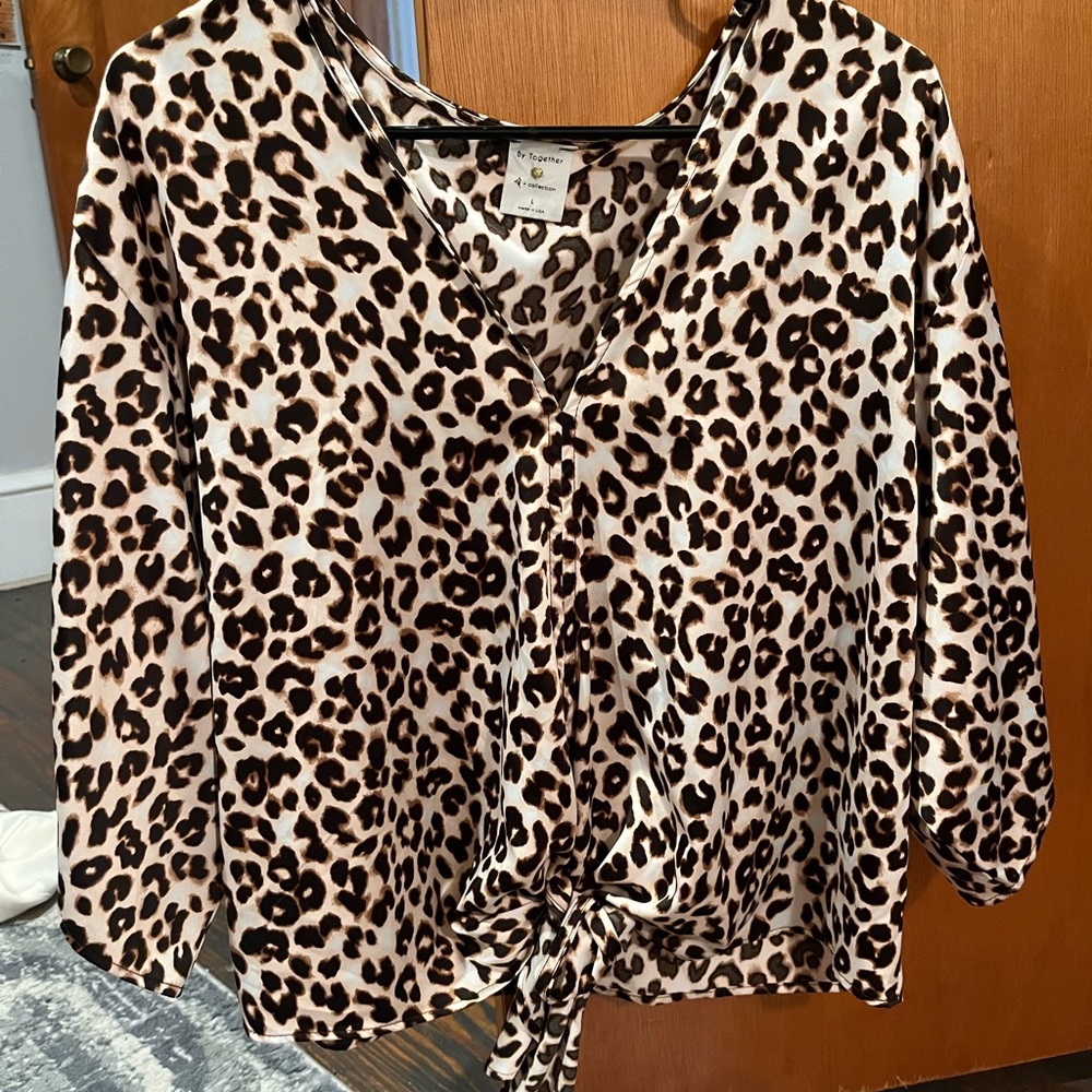 cheetah print tie blouse (size large)